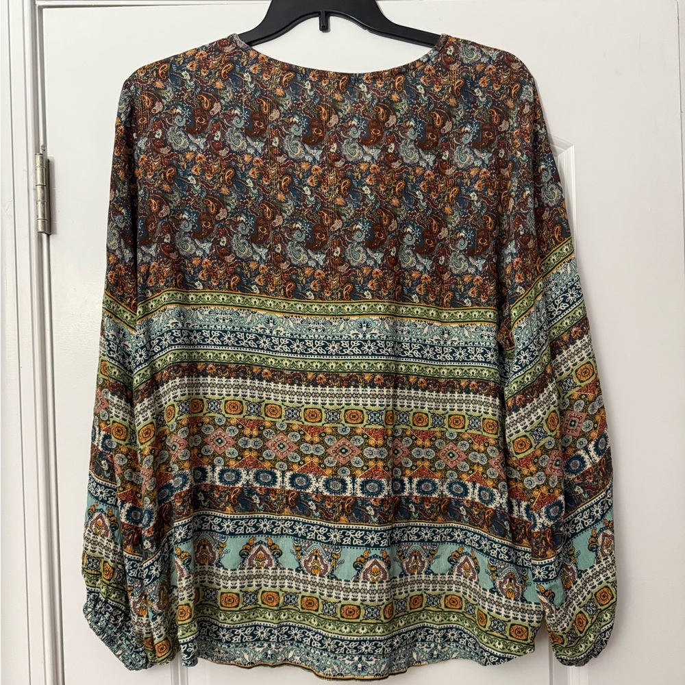 Farmers Market BOHO long sleeve blouse with lattice EUC - Picture 8 of 9